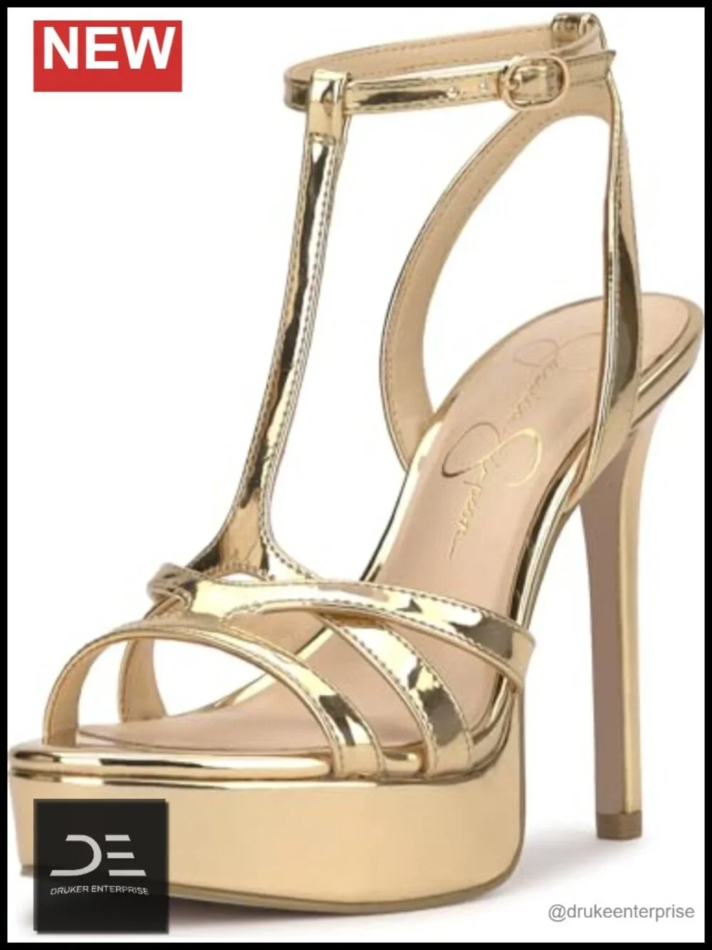 T-Strap Platform Sandal with Faux Patent Upper - 4.9